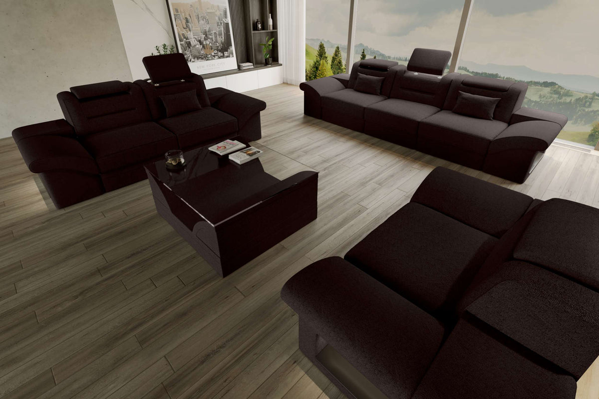 Polster-Sofagarnitur Monza, 3-Sitzer, 2-Sitzer und Sessel Dunkelbraun