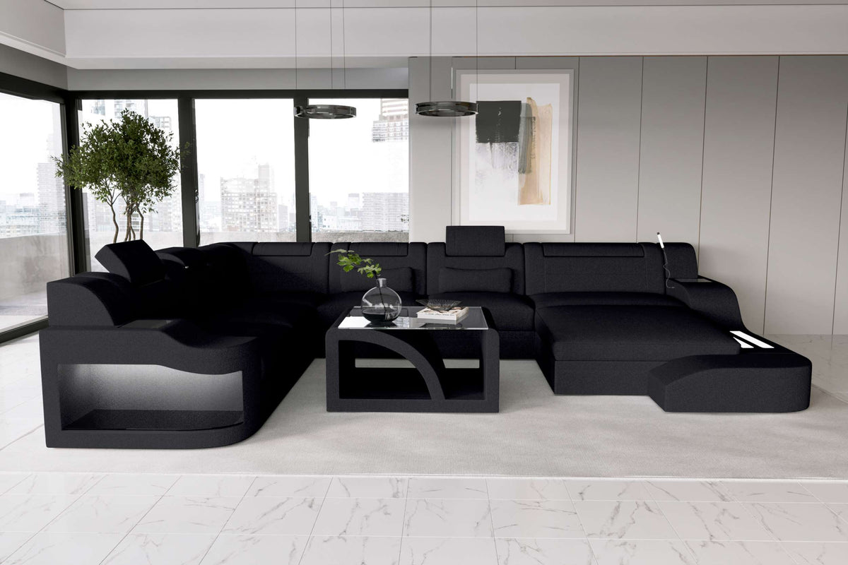 XXL Wohnlandschaft Palermo Stoffsofa Schwarz