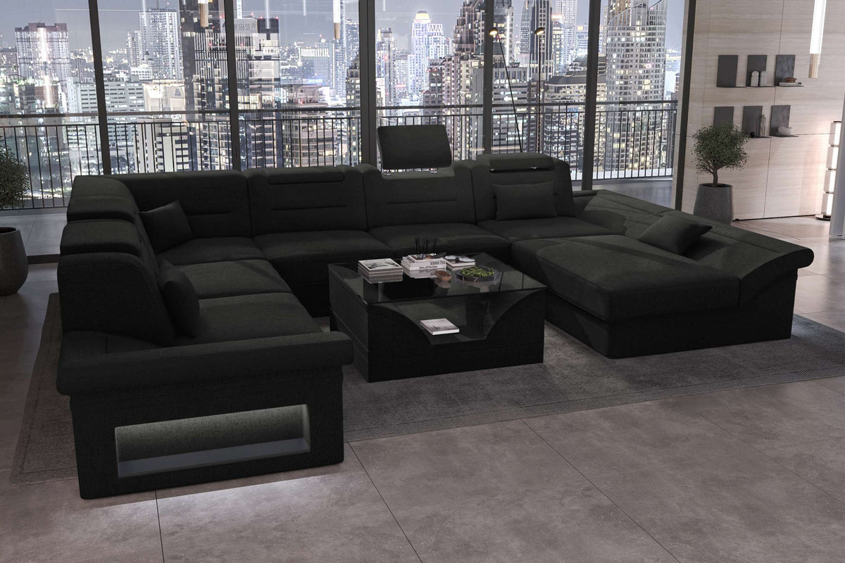 XXL Wohnlandschaft Enzo Stoffsofa Schwarz