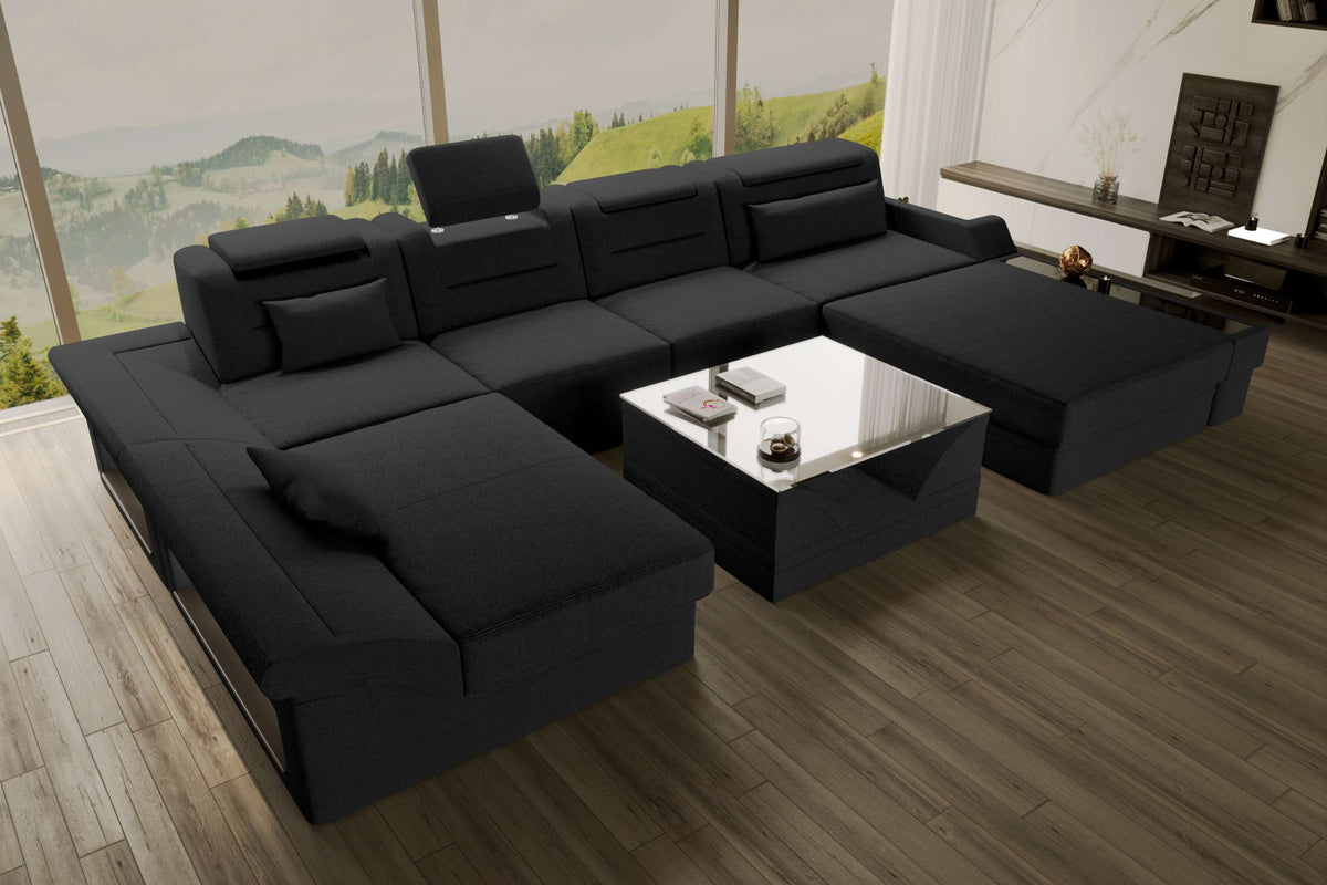Wohnlandschaft Monza U Form Stoffsofa Schwarz