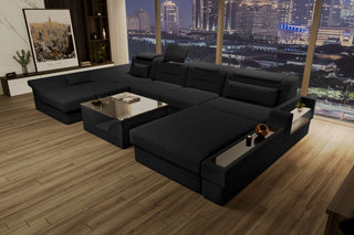 Wohnlandschaft Monza U Form Stoffsofa Schwarz