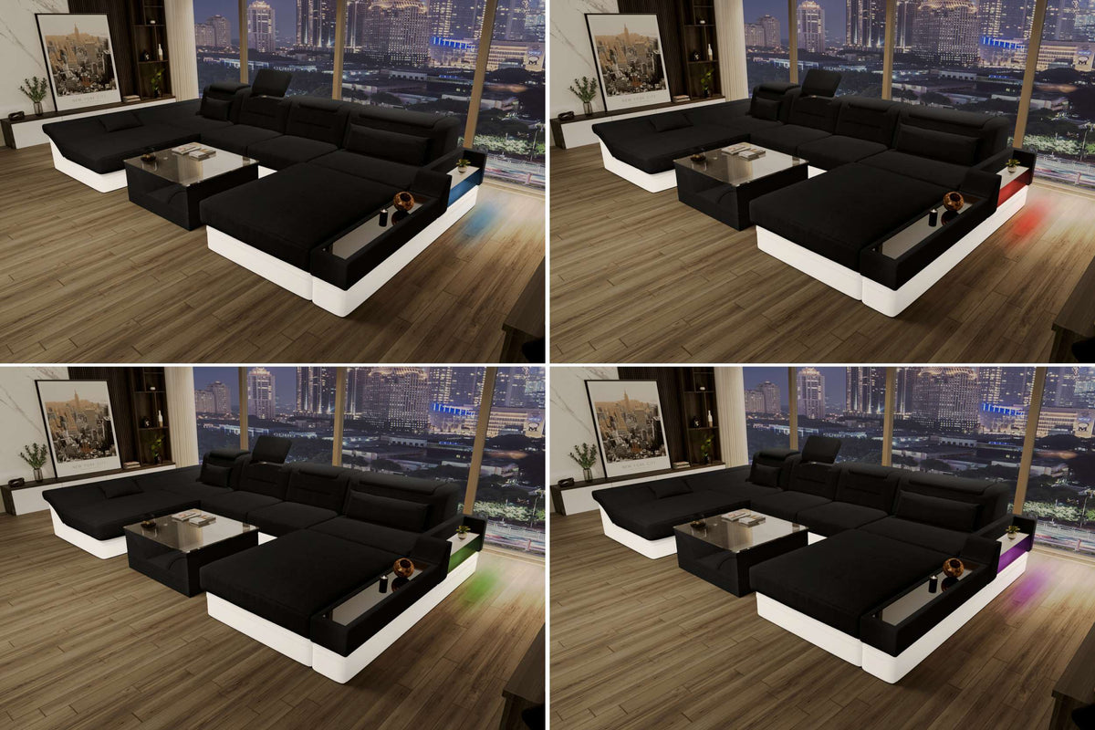 Wohnlandschaft Monza U Form Stoffsofa Schwarz