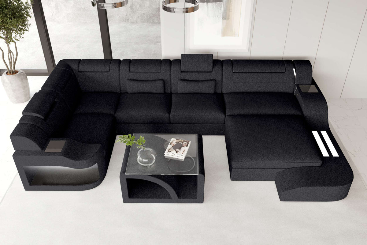 Wohnlandschaft Palermo U Form Stoffsofa Schwarz