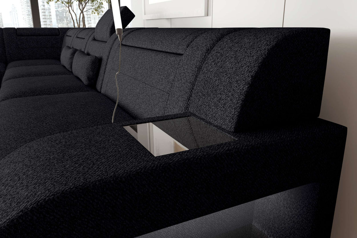 Wohnlandschaft Palermo U Form Stoffsofa Schwarz