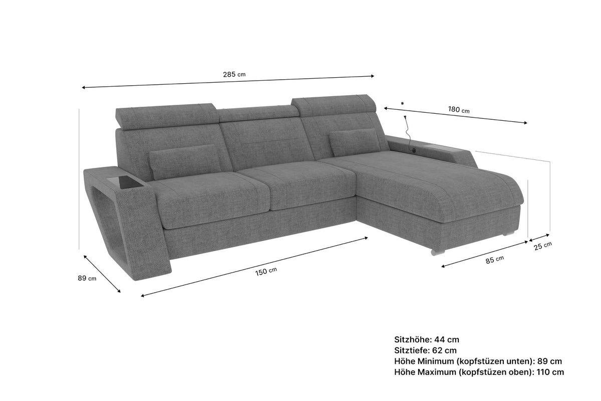 Ecksofa Catania L Form Stoffsofa Schwarz