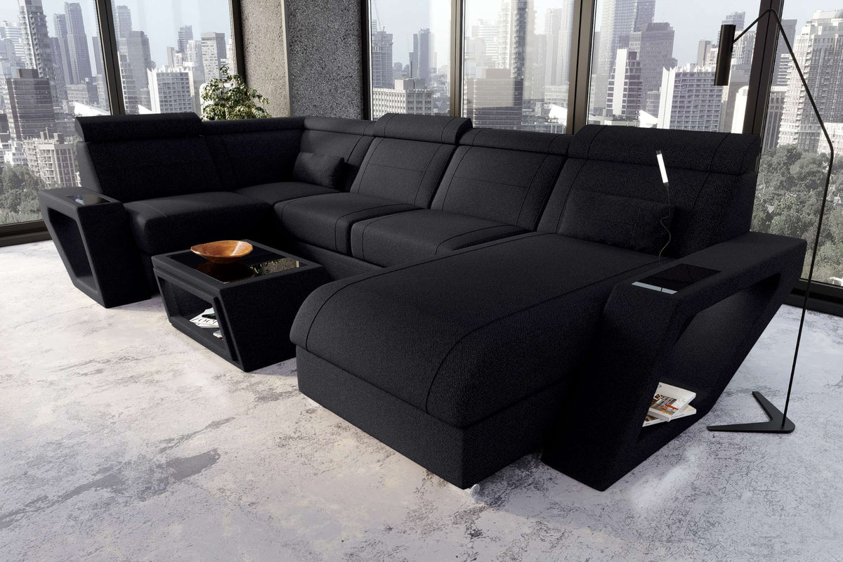 Wohnlandschaft Catania U Form Stoffsofa Schwarz