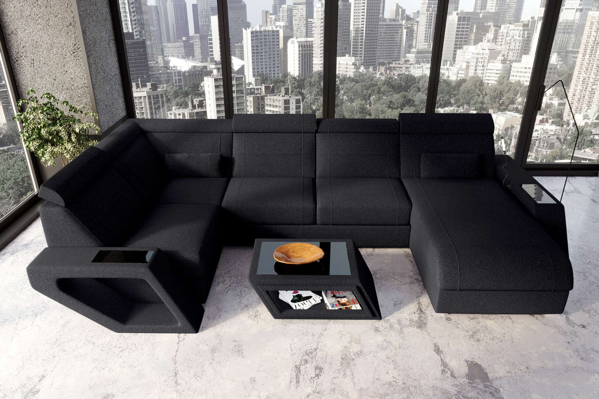Wohnlandschaft Catania U Form Stoffsofa Schwarz