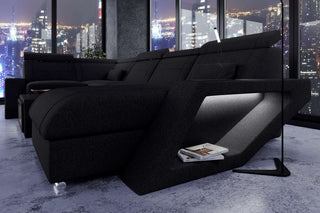 Wohnlandschaft Catania U Form Stoffsofa Schwarz
