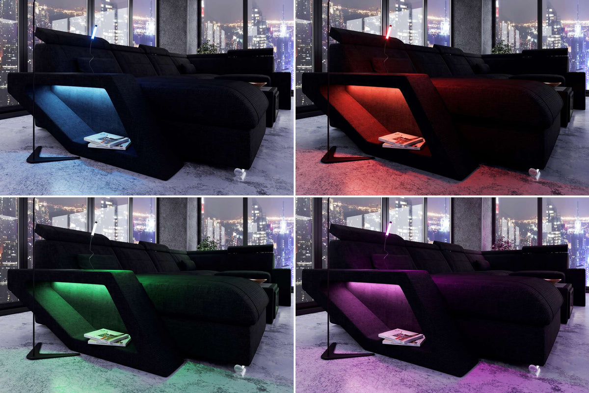 Wohnlandschaft Catania U Form Stoffsofa Schwarz