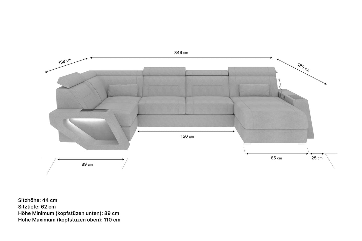 Wohnlandschaft Catania U Form Stoffsofa Schwarz