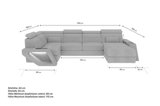 Wohnlandschaft Catania U Form Stoffsofa Schwarz