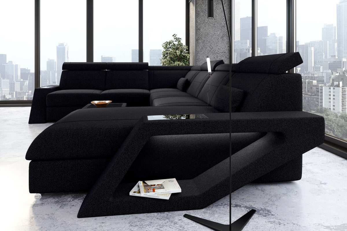 XXL Wohnlandschaft Catania Stoffsofa Schwarz