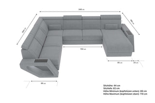 XXL Wohnlandschaft Catania Stoffsofa Schwarz