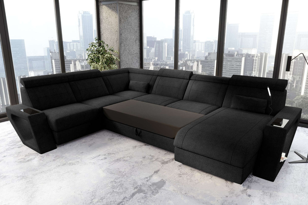 XXL Wohnlandschaft Catania Stoffsofa Schwarz