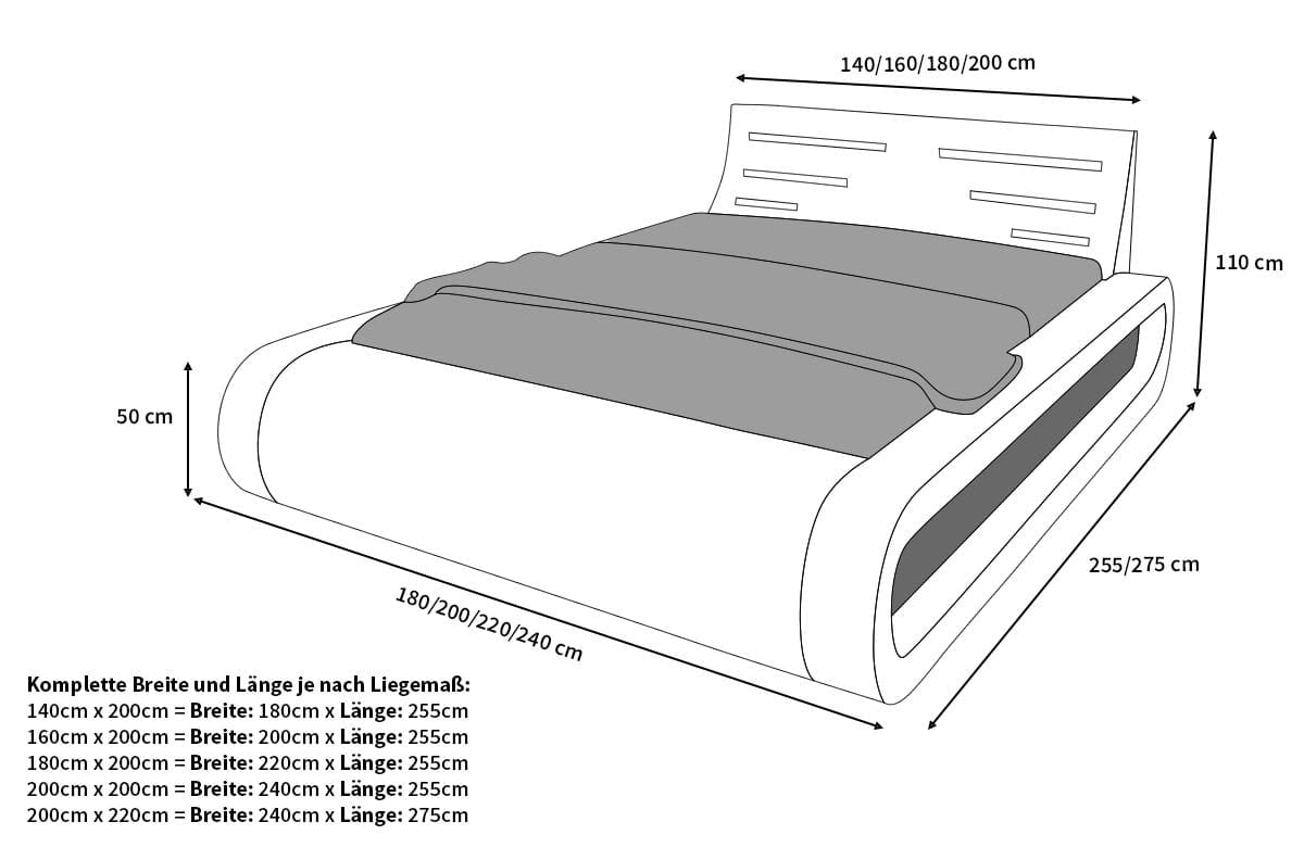 Bettgestell Sorano Designerbett Schwarz-Weiß