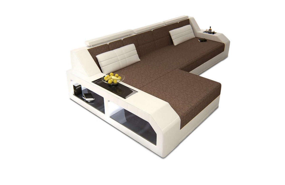 Ecksofa Arezzo L-Form aus Stoff Braun-Weiß