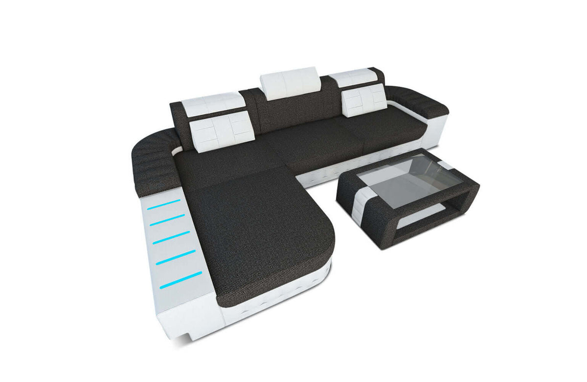 Ecksofa Bellagio L-Form aus Stoff Dunkelgrau-Weiß