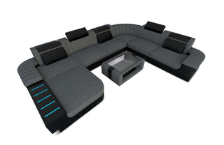 Mega Stoff-Wohnlandschaft Bellagio XXL mit LED in Strukturstoff und der Farbe Grau und Schwarz - Ausrichtung links