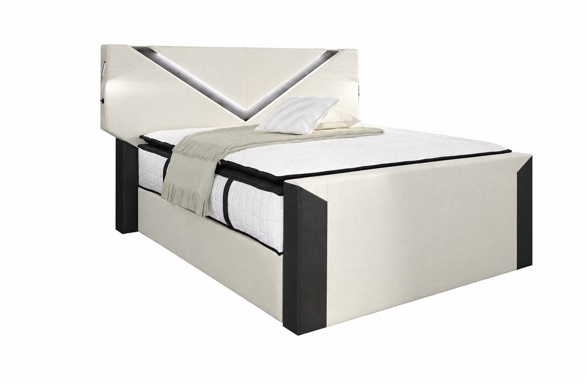 Boxspringbett Lyon Stoff Elfenbein-Schwarz
