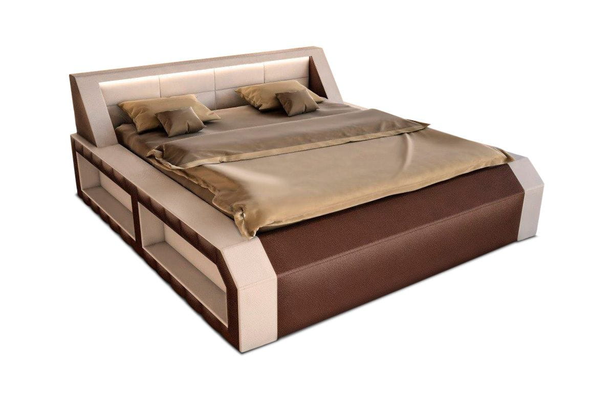Bettgestell Matera Designerbett Dunkelbraun-Weiß