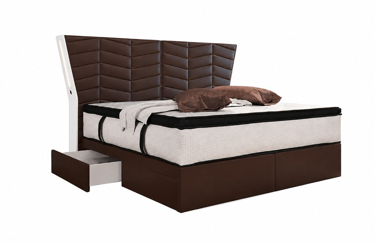 Boxspringbett Novara Leder Dunkelbraun-Weiß