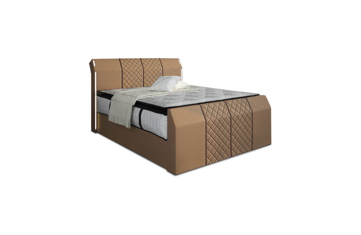 Boxspringbett Paris Leder Braun-Sandbeige