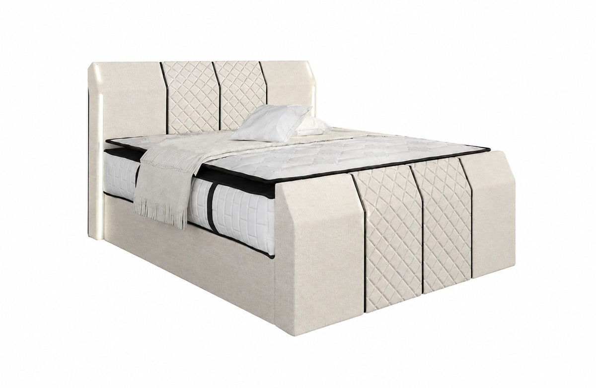 Boxspringbett Paris mit Matratze und Topper Elfenbein-Schwarz