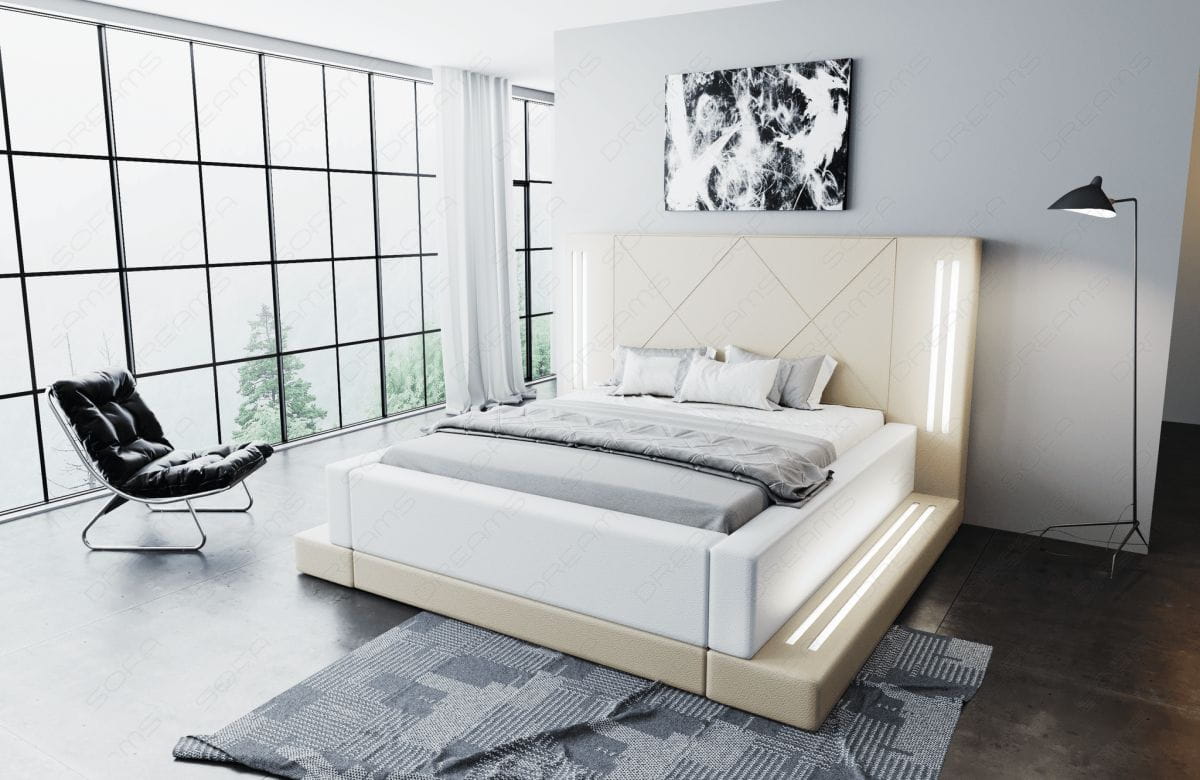 Bettgestell Casoria Designerbett Beige-Weiß