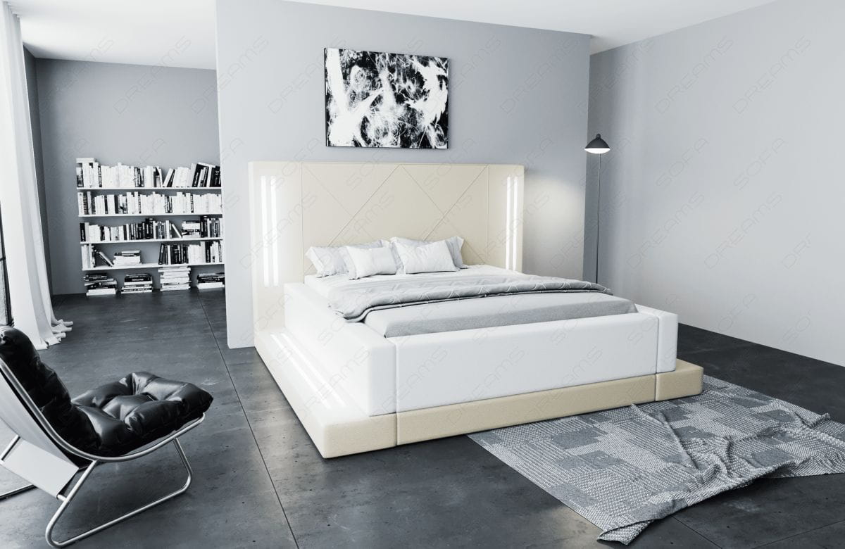 Bettgestell Casoria Designerbett Beige-Weiß
