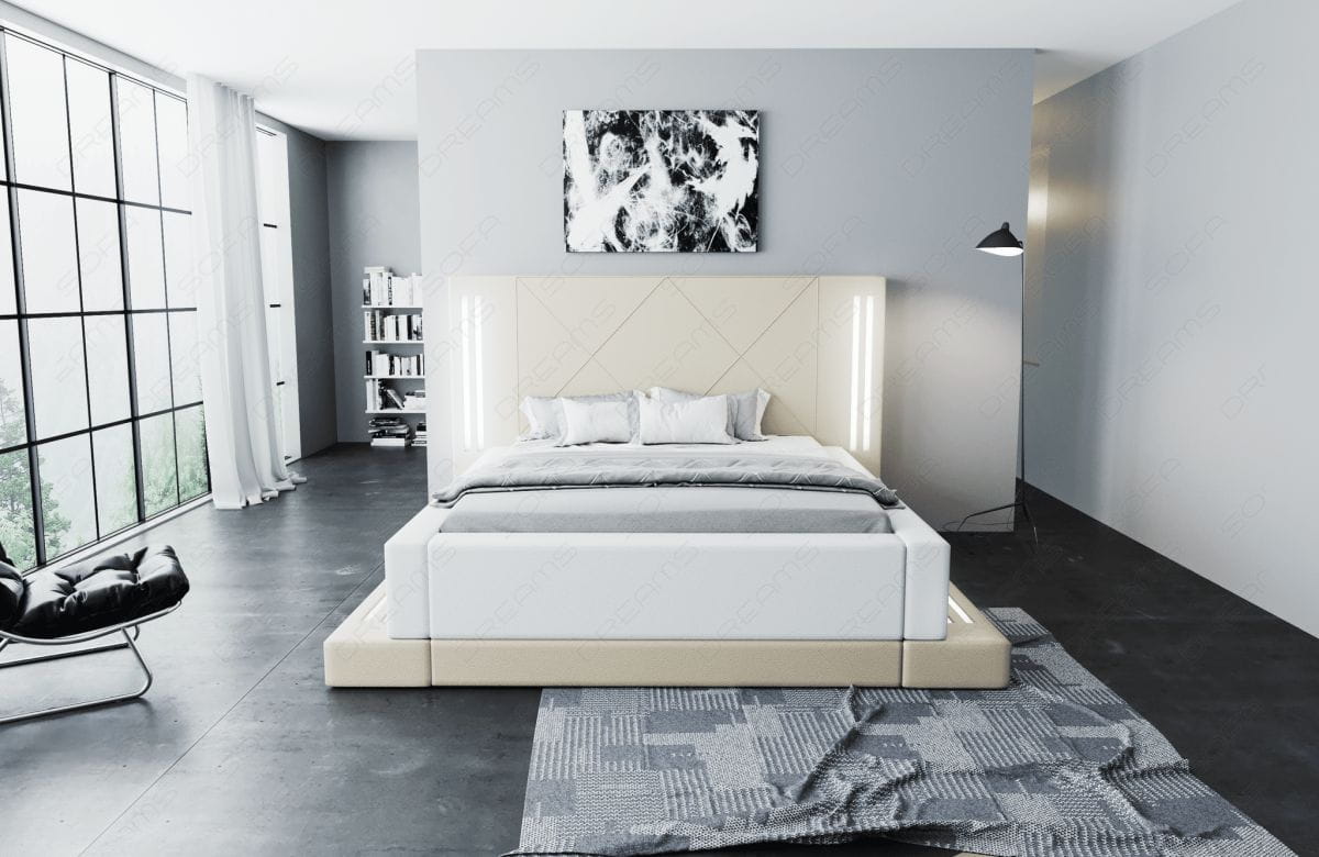 Bettgestell Casoria Designerbett Beige-Weiß