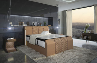 Boxspringbett Paris Leder Braun-Sandbeige