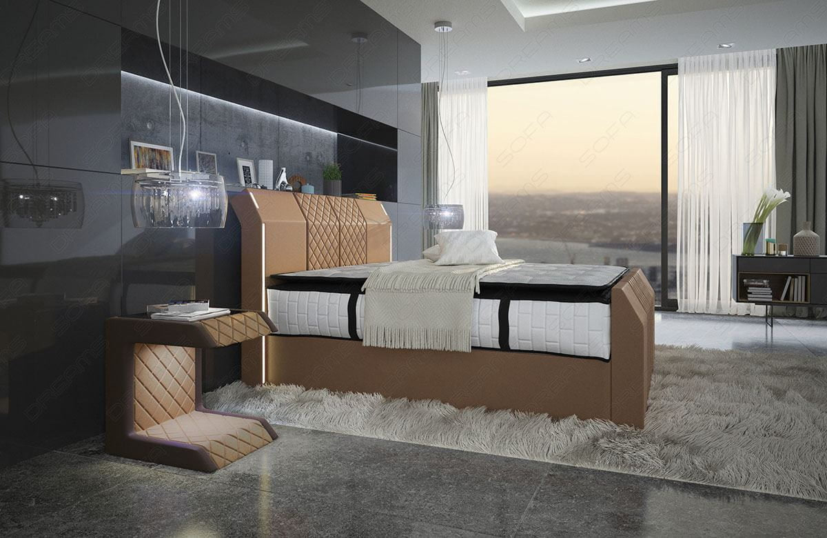 Boxspringbett Paris Leder Braun-Sandbeige