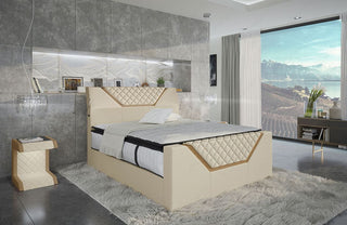 Boxspringbett Nantes Leder Beige-Sandbeige