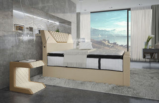 Boxspringbett Nantes Leder Beige-Sandbeige