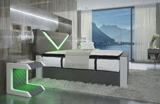 Boxspringbett Lyon in Leder Grau-Weiß