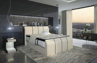 Boxspringbett Paris mit Matratze und Topper Elfenbein-Schwarz