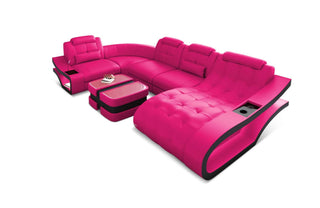 Leder Wohnlandschaft Elegante – Komfort pur in Kunstleder und der Farbe Pink und Schwarz - Ausrichtung rechts