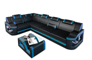 Leder Ecksofa Padua L – Modern & Komfortabel in Kunstleder und der Farbe Schwarz und Blau - Ausrichtung links