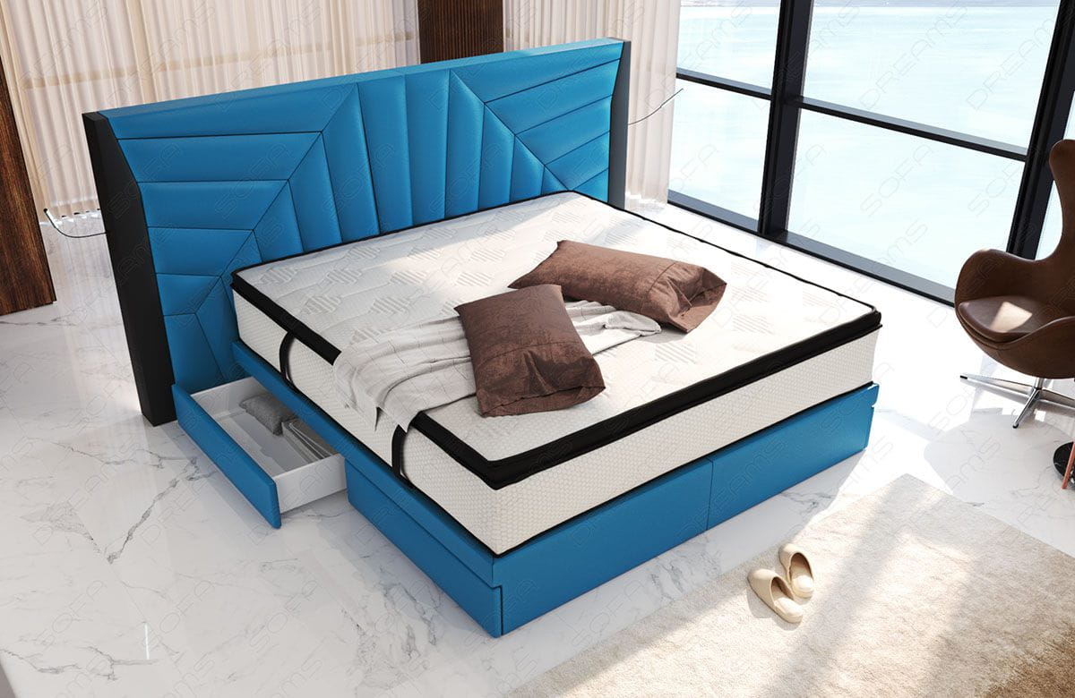 Boxspringbett Monaco Blau-Schwarz