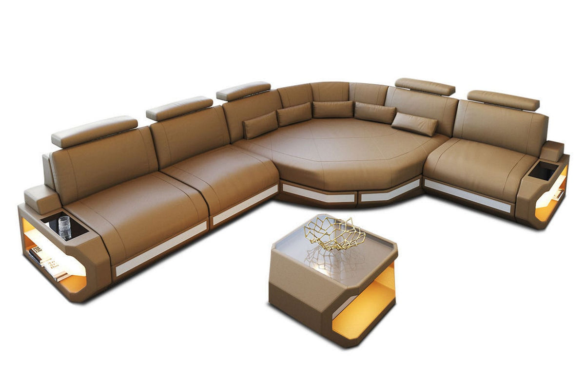 Couch Asti L-Form in Leder sandbeige-weiß