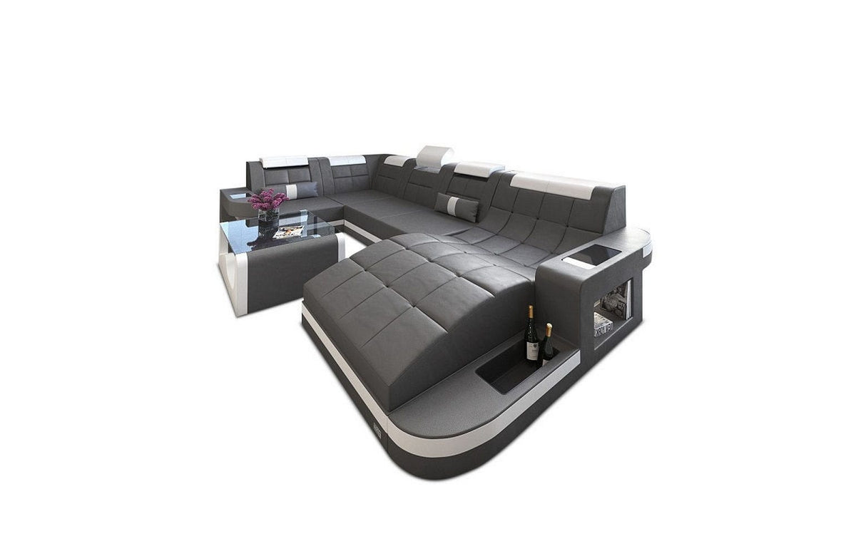 Designsofa Relax Wave U-Form aus Leder grau-weiß