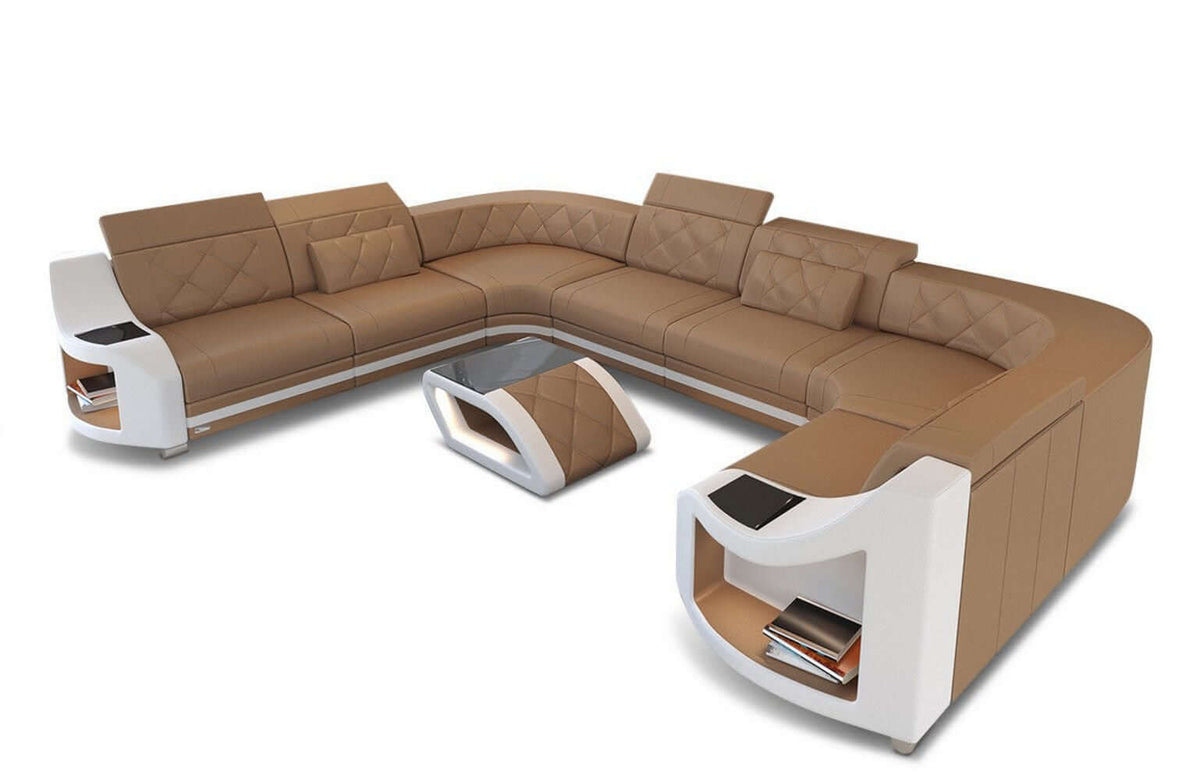Mini Sofa Genua U-Form aus Leder Sandbeige-Weiß