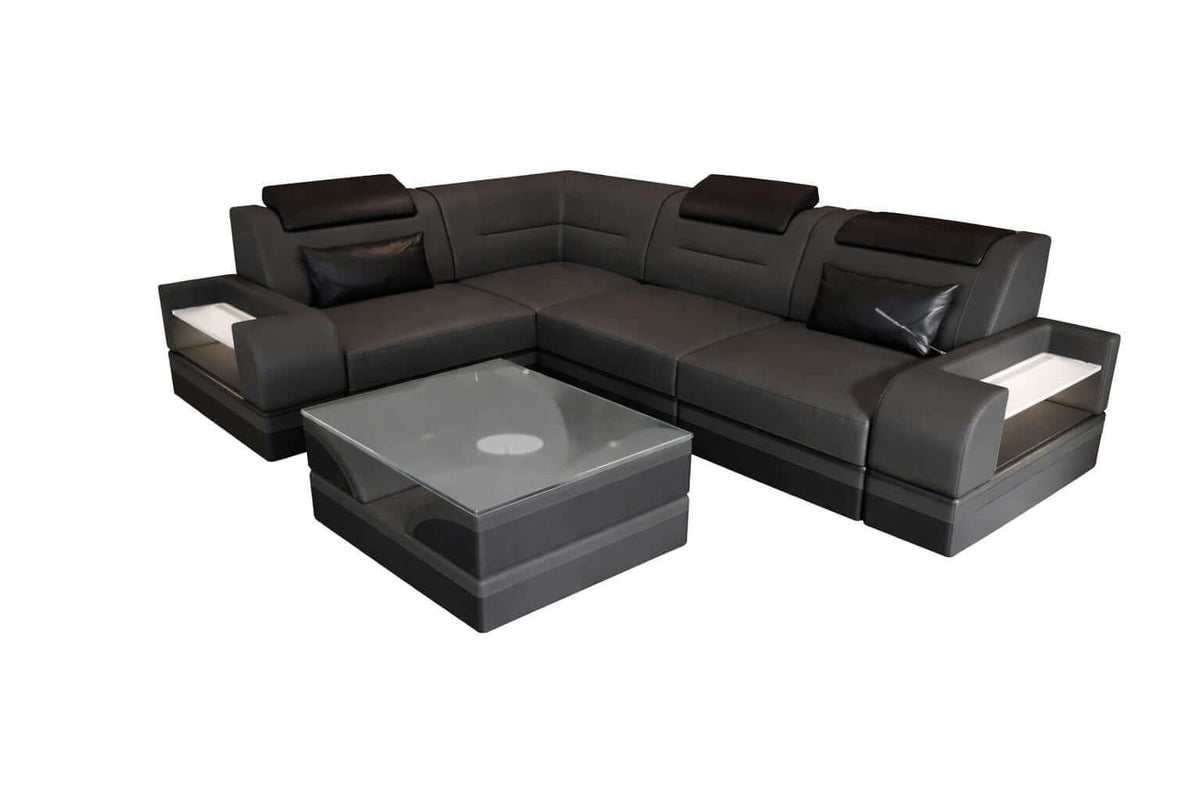 Mini Ecksofa Trivento Kompakt L-Form in Leder Grau-Schwarz