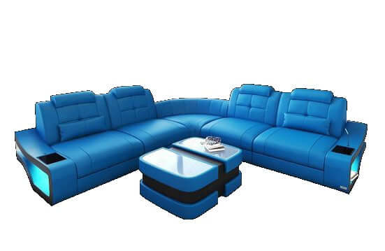 Ecksofa Elena Lang L-Form aus Leder blau-schwarz
