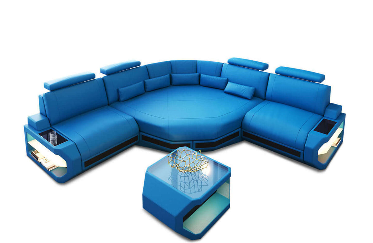 Mini Ecksofa Asti Kompakt L-Form in Leder blau-schwarz