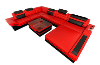 Mini Designer-Wohnlandschaft Mezzo XXL mit LED in Kunstleder und der Farbe Rot und Schwarz - Ausrichtung rechts