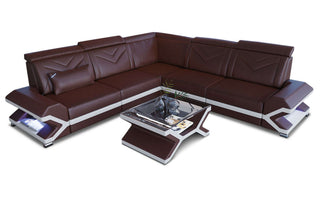 Mini Ecksofa Sorrento – Stilvolles Ledersofa in Kunstleder und der Farbe Dunkelbraun und Weiß