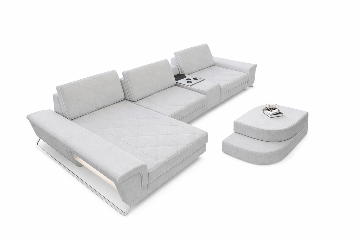 Stoff Ecksofa Bari L-Form Macchiato-Weiß