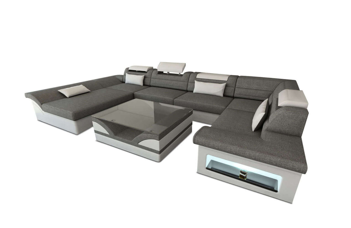 Wohnlandschaft Enzo U-Form in Stoff Grau-Weiß