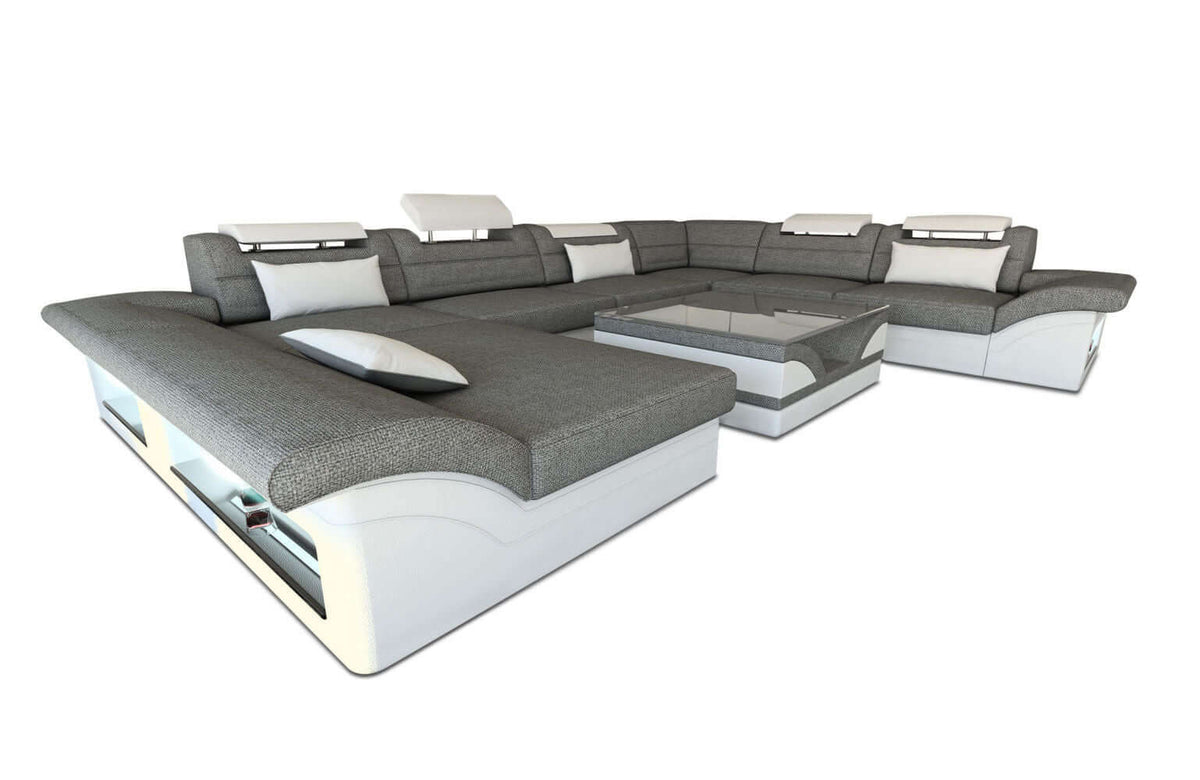 XXL Wohnlandschaft Enzo U-Form in Stoff Grau-Weiß